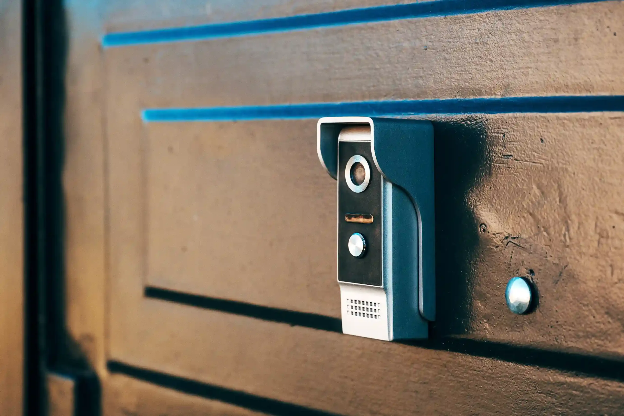 Close-up of a modern doorbell camera
