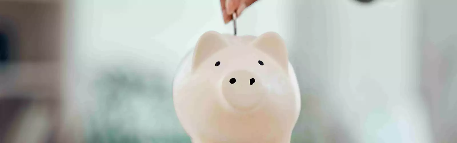 Hand placing coin into piggy bank