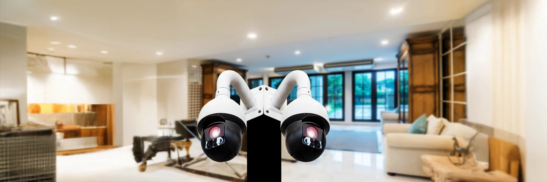 Indoor security cameras monitoring modern living room