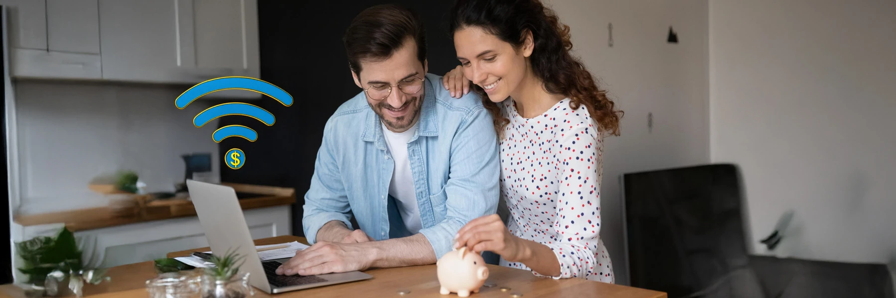 Couple saving money on home internet costs