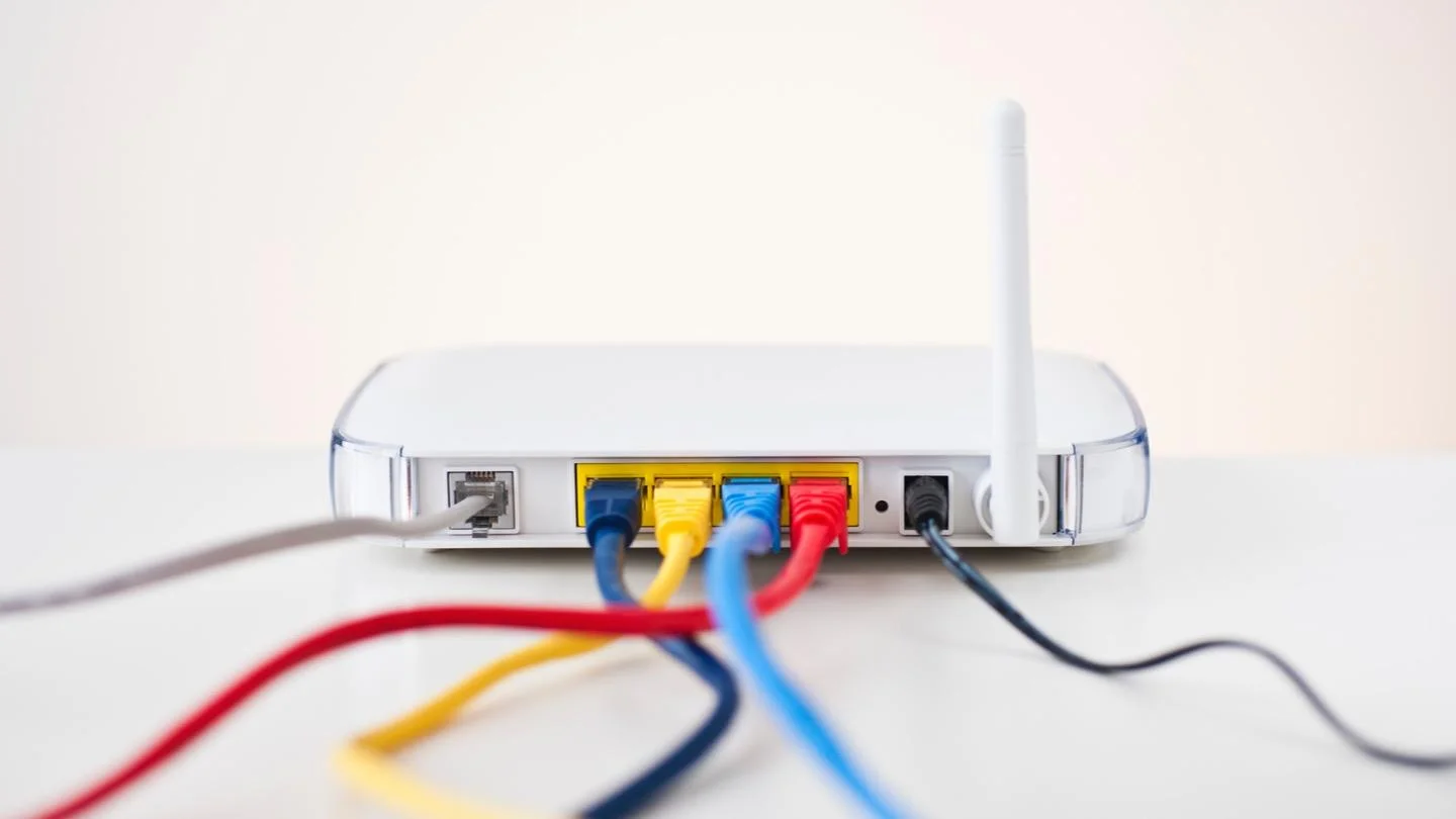 Frontier router (if available); or someone setting up a computer, cables, etc.