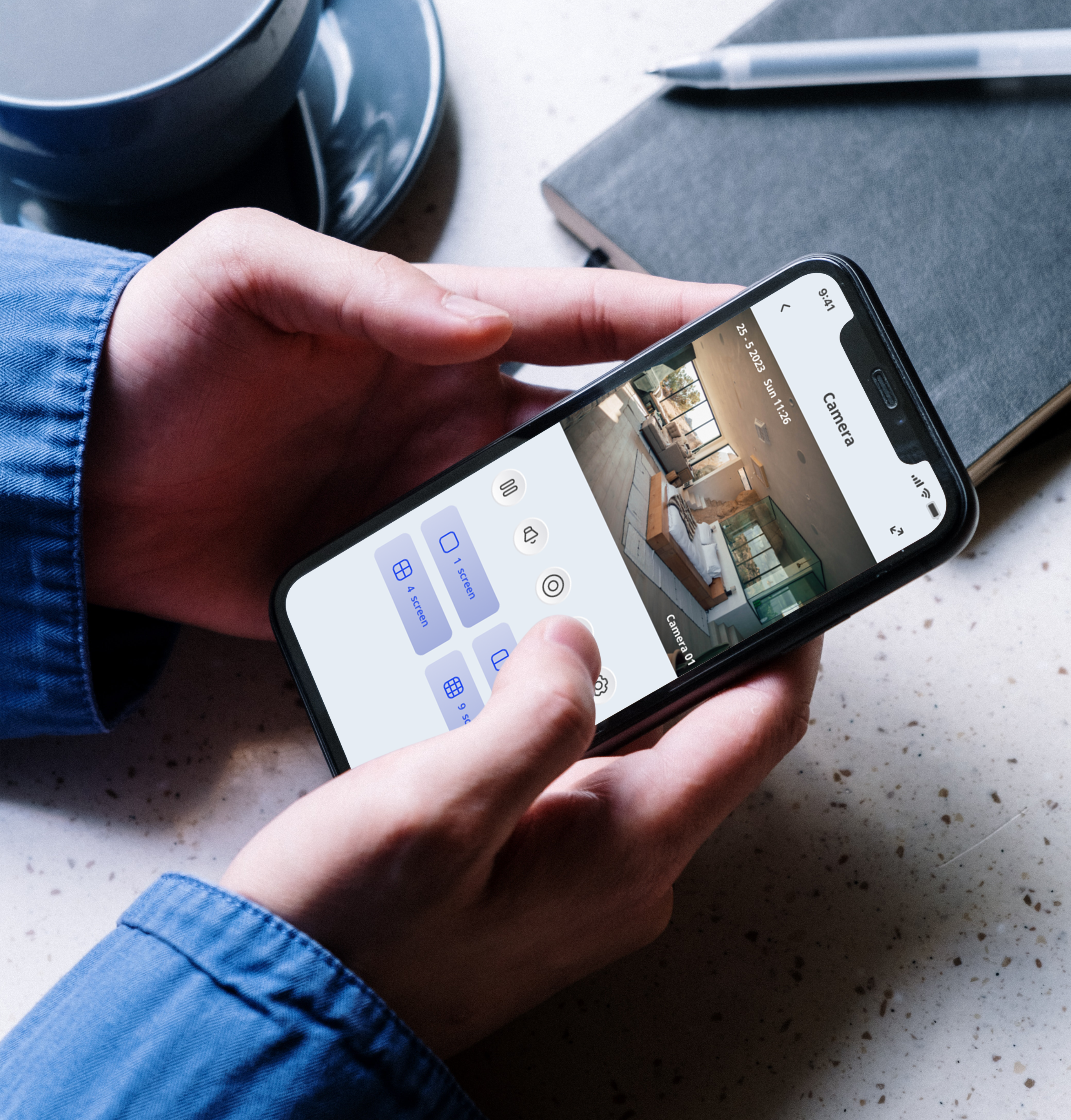 Person using a smartphone camera app.