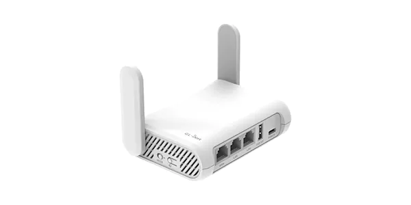 White WiFi range extender with dual antennas