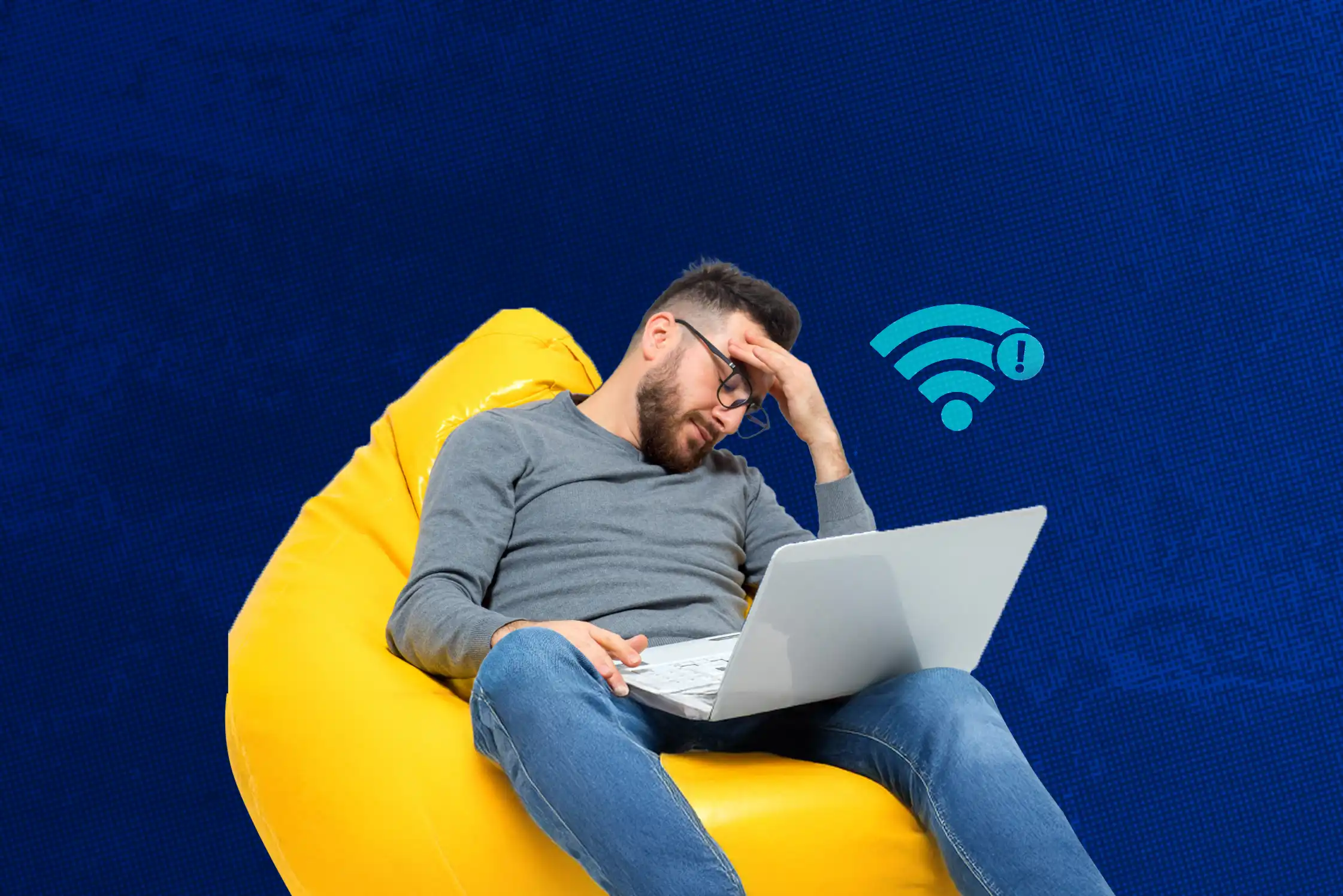 Frustrated person struggling with internet connectivity.