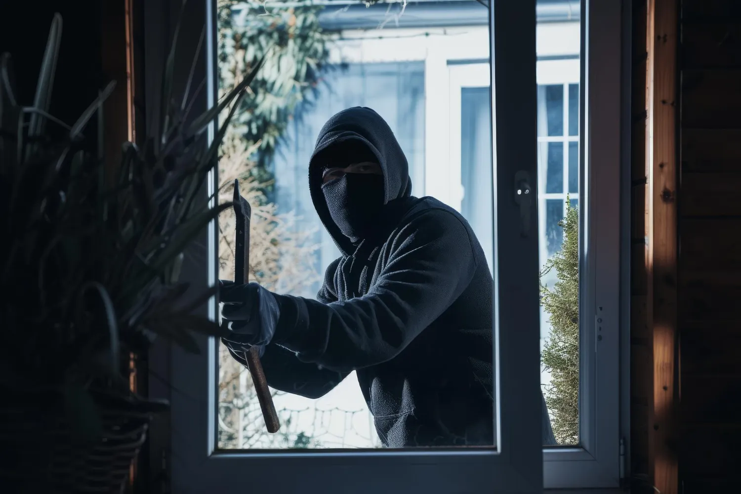 Intruder attempting to break into a home.